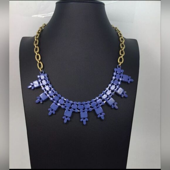 J. Crew Goldtone Blue Painted Enamel Necklace 16" - Picture 1 of 6